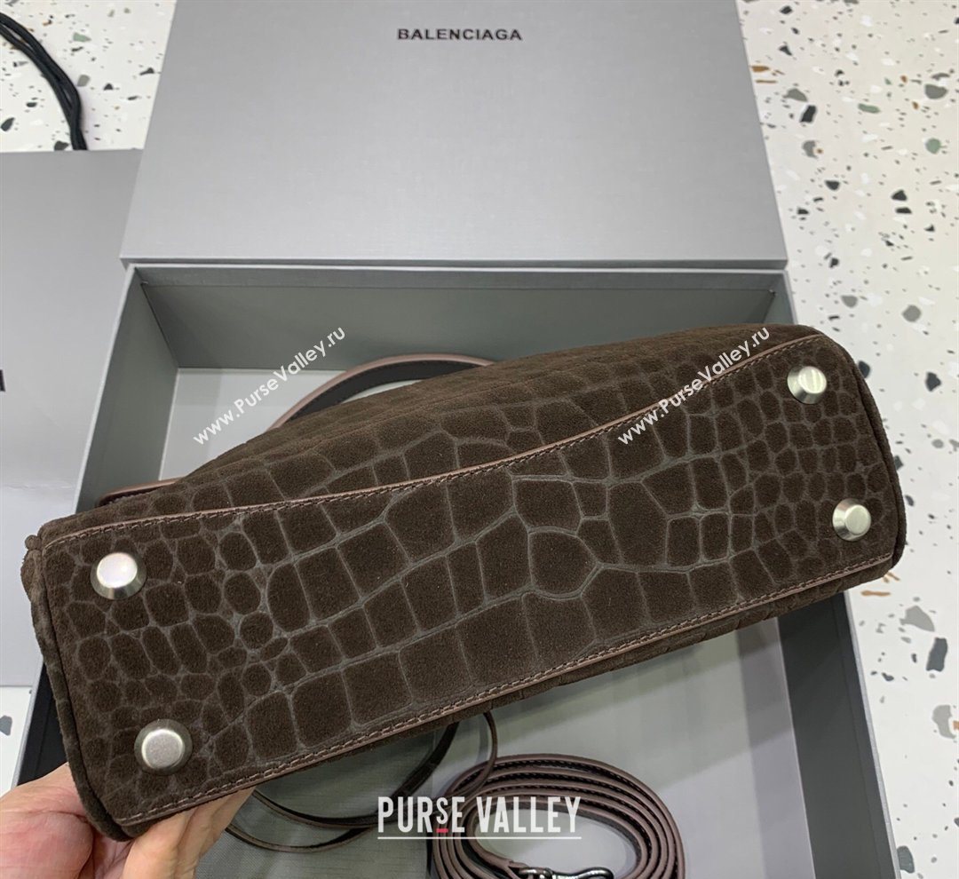 Balenciaga Rodeo Small Handbag in Crocodile Embossed Suede Dark Coffee 2026 78972 (JM-260122001)