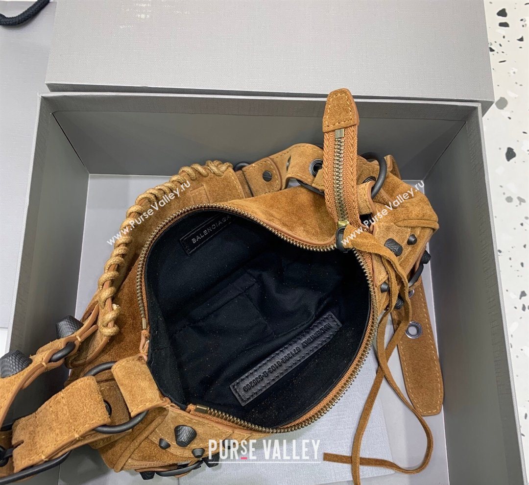 Balenciaga Le Cagole Shoulder Bag XS in light brown suede, brass hardware 2026 (JM-260122011)