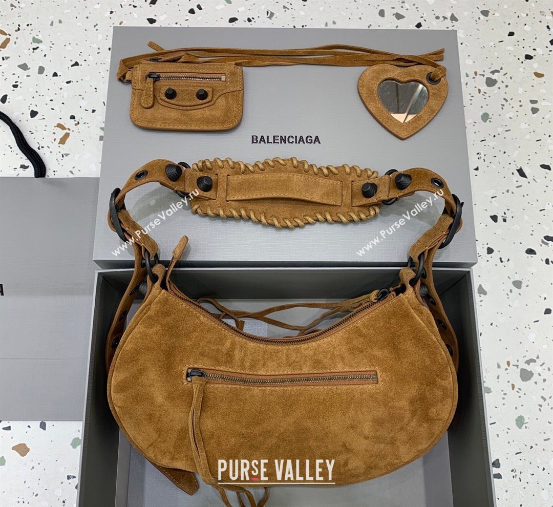 Balenciaga Le Cagole Shoulder Bag Small in light brown suede, brass hardware 2026 (JM-260122012)