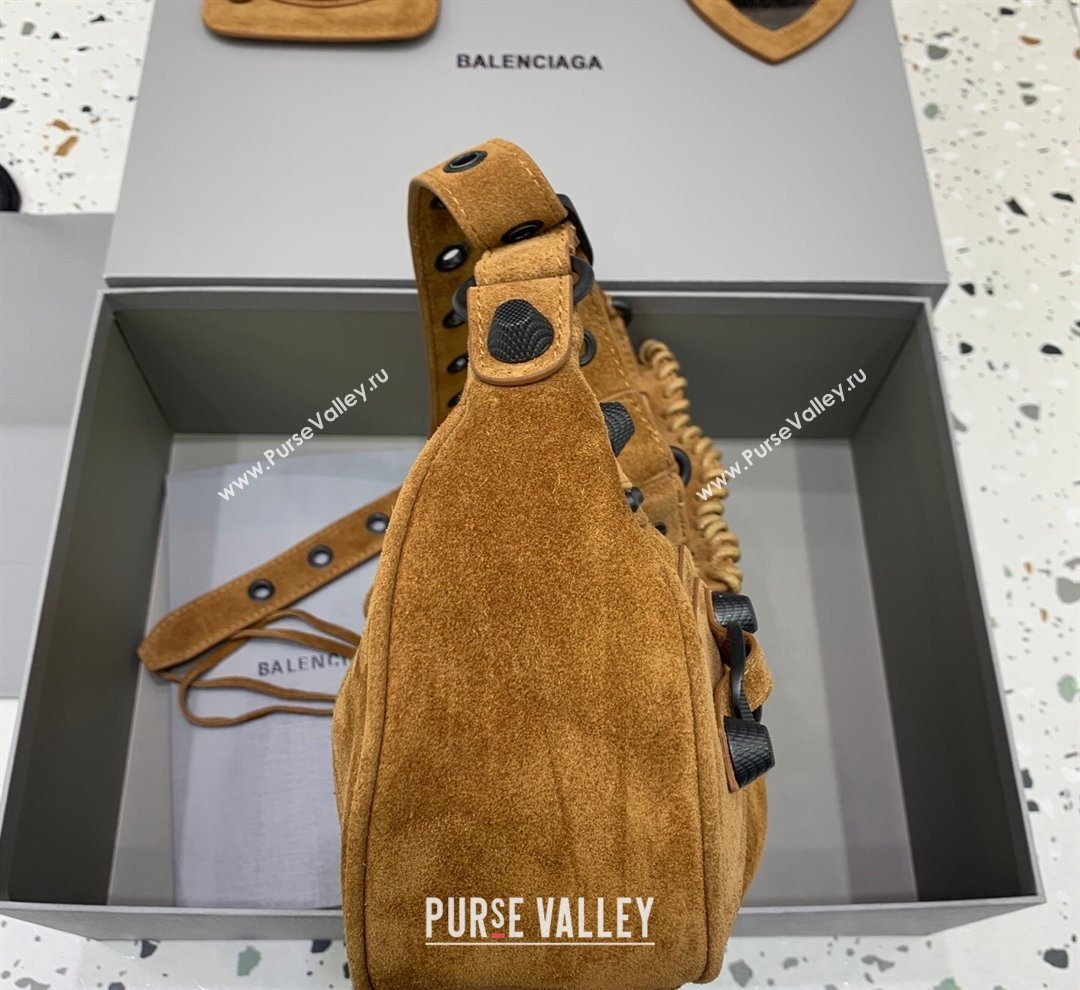 Balenciaga Le Cagole Shoulder Bag Small in light brown suede, brass hardware 2026 (JM-260122012)