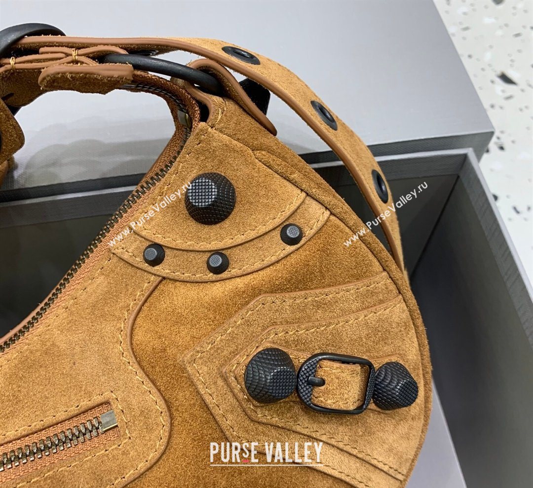 Balenciaga Le Cagole Shoulder Bag Small in light brown suede, brass hardware 2026 (JM-260122012)