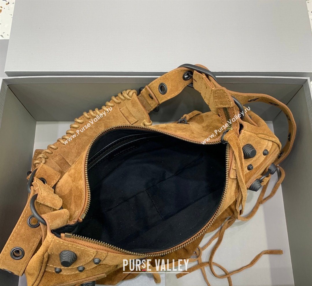 Balenciaga Le Cagole Shoulder Bag Small in light brown suede, brass hardware 2026 (JM-260122012)