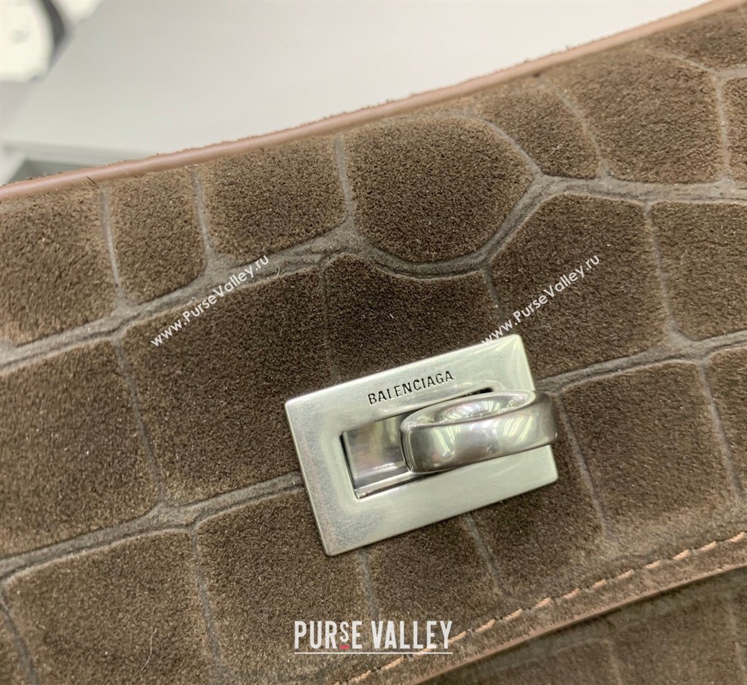 Balenciaga Rodeo Small Handbag in Crocodile Embossed Suede Dark Coffee 2026 78972 (JM-260122001)