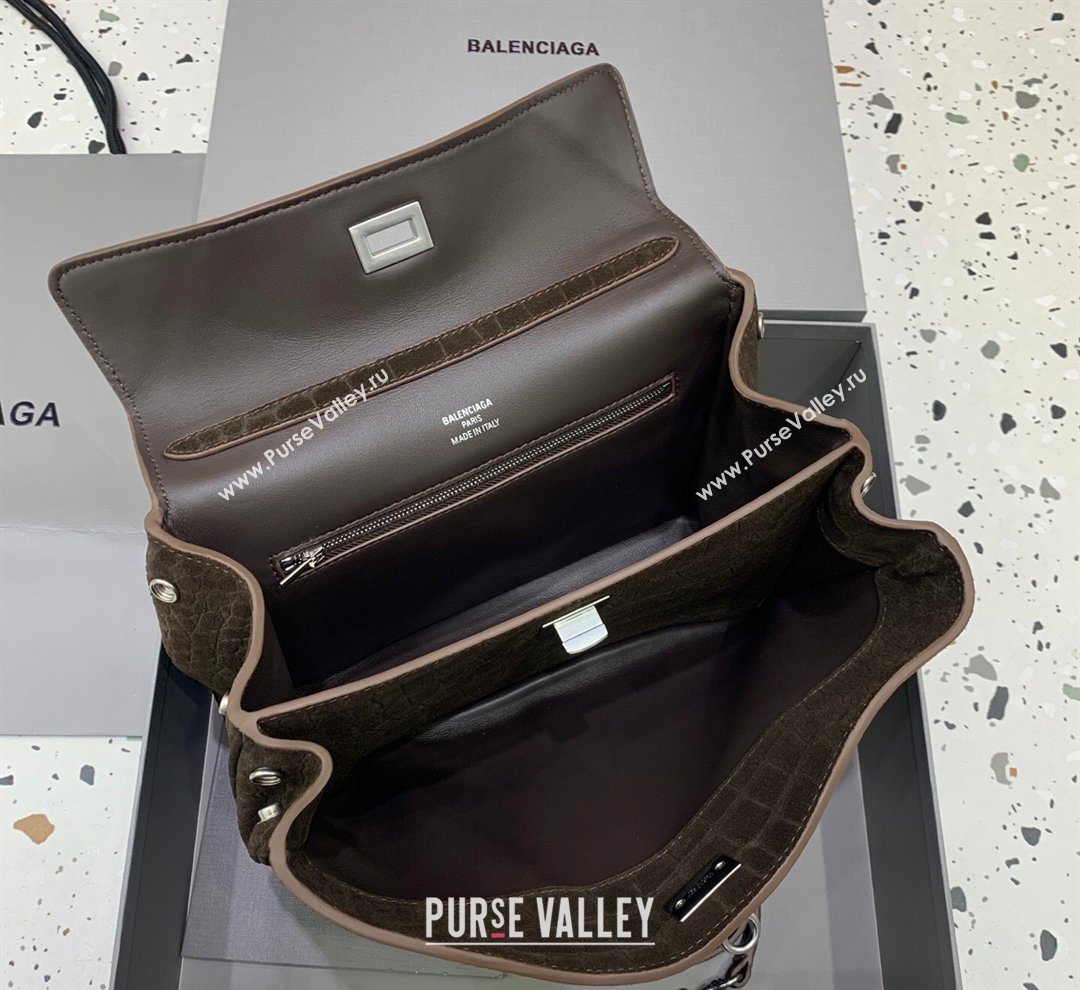 Balenciaga Rodeo Small Handbag in Crocodile Embossed Suede Dark Coffee 2026 78972 (JM-260122001)