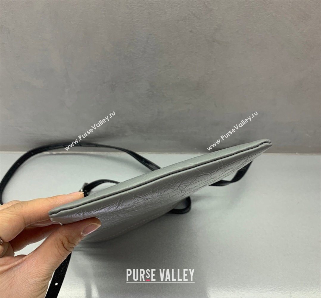 Balenciaga Mens Shopper Phone Holder Pouch in Grey Arena lambskin, aged-silver hardware 2026 (JM-260403001)