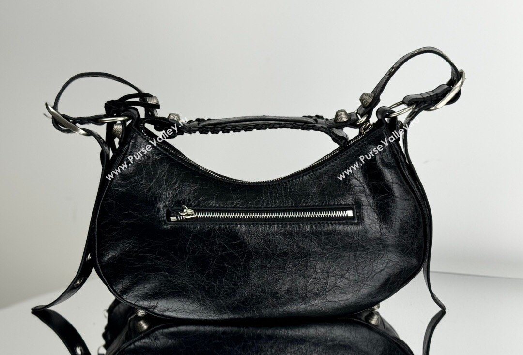Balenciaga Le Cagole Shoulder Bag Small in Black Arena lambskin, aged-silver hardware 2026 BL701 (JM-260403012)