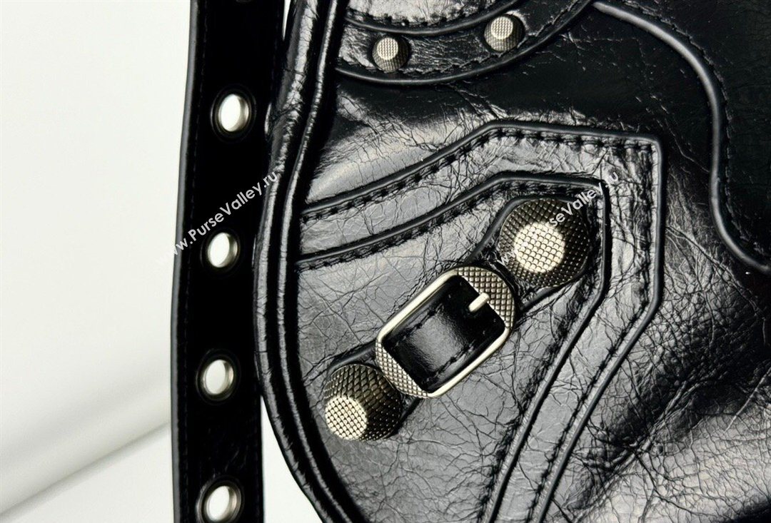 Balenciaga Le Cagole Shoulder Bag Small in Black Arena lambskin, aged-silver hardware 2026 BL701 (JM-260403012)