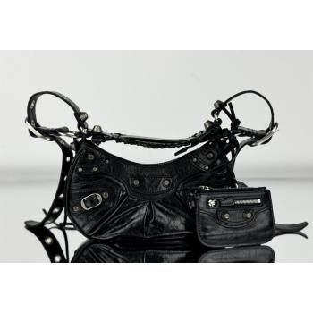 Balenciaga Le Cagole Shoulder Bag XS in Black Arena lambskin, aged-silver hardware 2026 BL701 (JM-260403011)