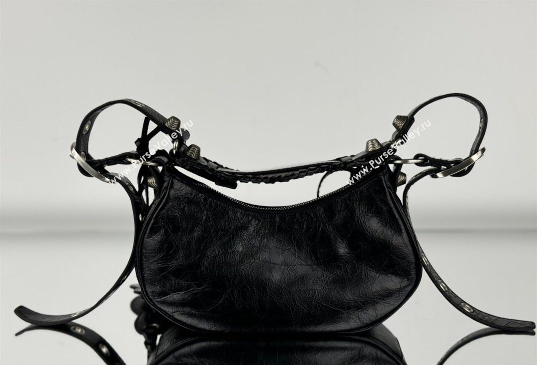 Balenciaga Le Cagole Shoulder Bag XS in Black Arena lambskin, aged-silver hardware 2026 BL701 (JM-260403011)