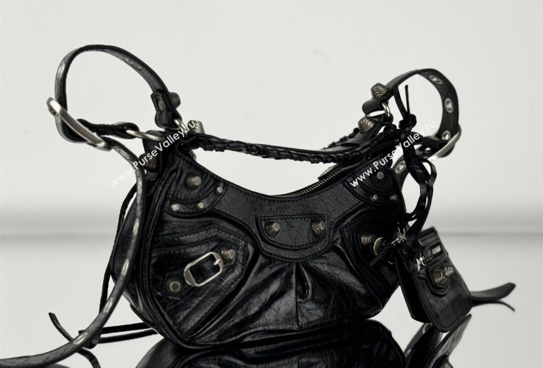Balenciaga Le Cagole Shoulder Bag XS in Black Arena lambskin, aged-silver hardware 2026 BL701 (JM-260403011)