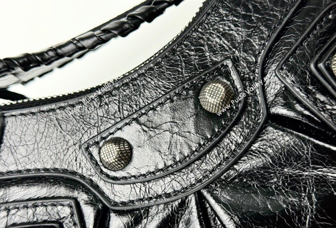 Balenciaga Le Cagole Shoulder Bag XS in Black Arena lambskin, aged-silver hardware 2026 BL701 (JM-260403011)