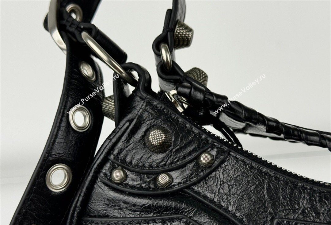 Balenciaga Le Cagole Shoulder Bag XS in Black Arena lambskin, aged-silver hardware 2026 BL701 (JM-260403011)