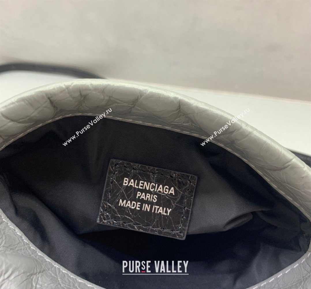 Balenciaga Mens Shopper Phone Holder Pouch in Grey Arena lambskin, aged-silver hardware 2026 (JM-260403001)