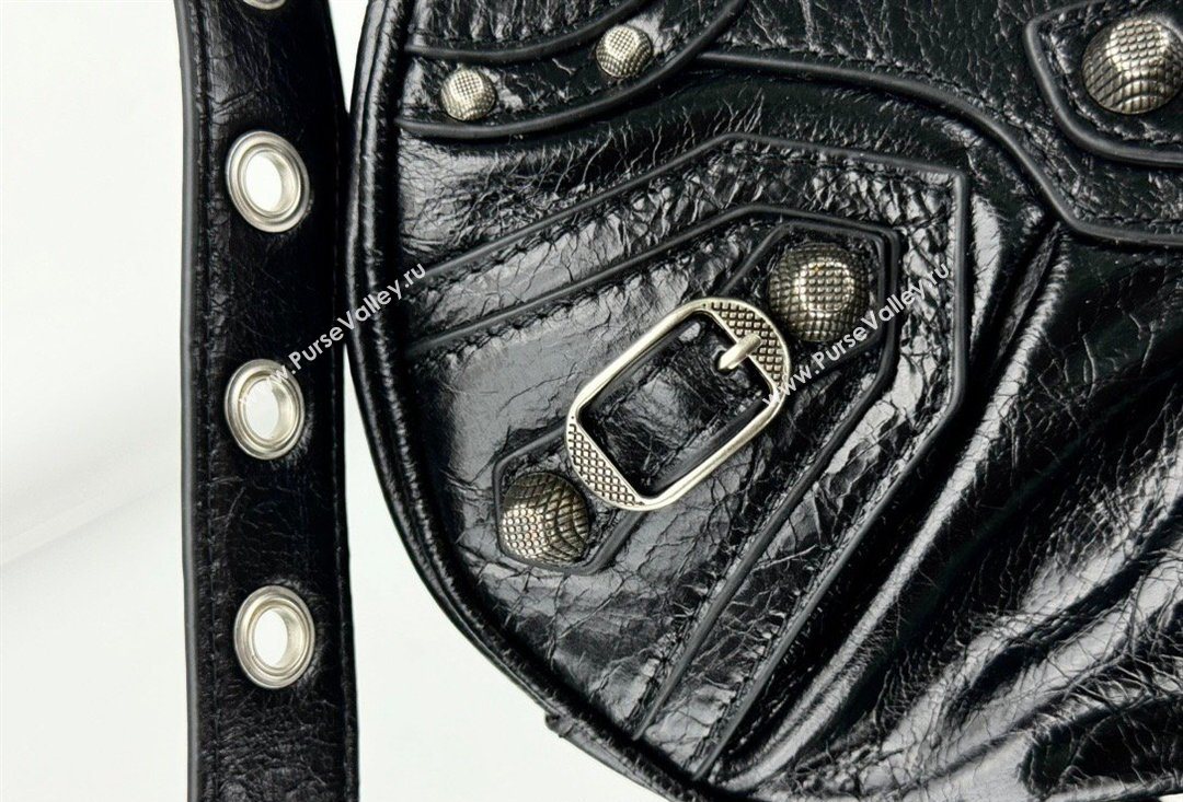 Balenciaga Le Cagole Shoulder Bag XS in Black Arena lambskin, aged-silver hardware 2026 BL701 (JM-260403011)