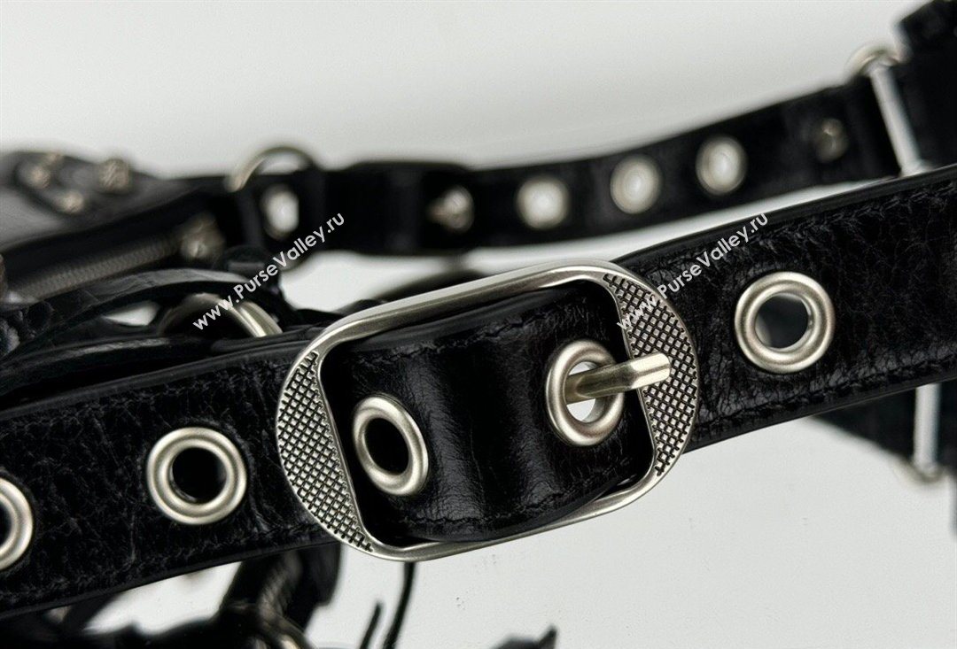 Balenciaga Le Cagole Shoulder Bag XS in Black Arena lambskin, aged-silver hardware 2026 BL701 (JM-260403011)