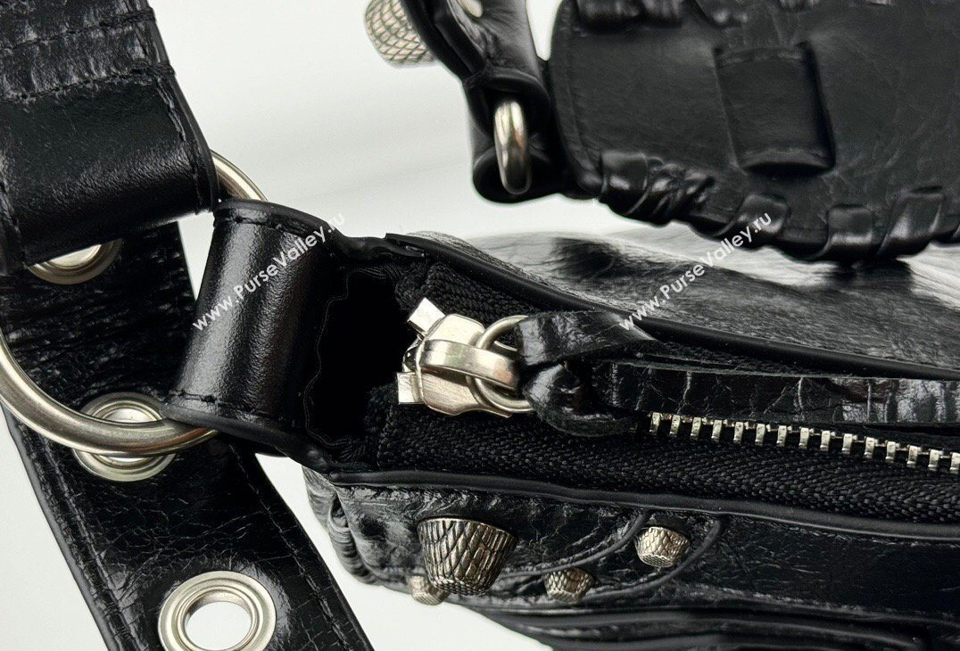 Balenciaga Le Cagole Shoulder Bag XS in Black Arena lambskin, aged-silver hardware 2026 BL701 (JM-260403011)