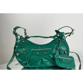 Balenciaga Le Cagole Shoulder Bag Small in Green Arena lambskin, aged-silver hardware 2026 BL701 (JM-260403016)