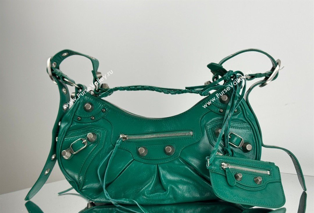 Balenciaga Le Cagole Shoulder Bag Small in Green Arena lambskin, aged-silver hardware 2026 BL701 (JM-260403016)
