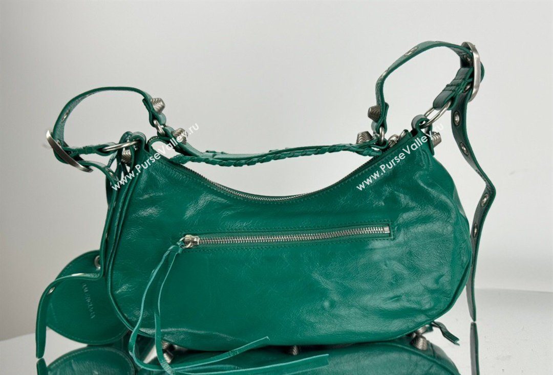 Balenciaga Le Cagole Shoulder Bag Small in Green Arena lambskin, aged-silver hardware 2026 BL701 (JM-260403016)