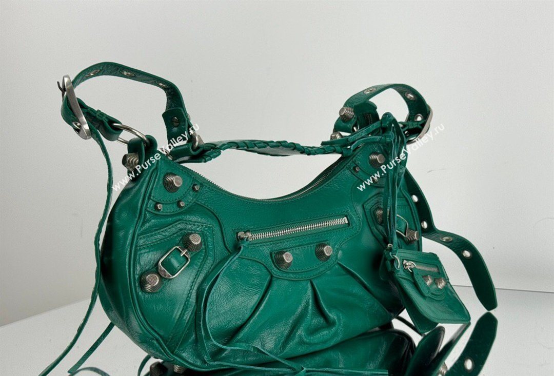 Balenciaga Le Cagole Shoulder Bag Small in Green Arena lambskin, aged-silver hardware 2026 BL701 (JM-260403016)