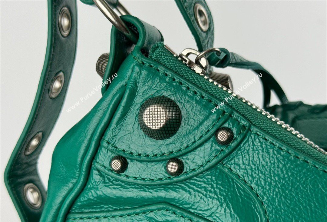 Balenciaga Le Cagole Shoulder Bag Small in Green Arena lambskin, aged-silver hardware 2026 BL701 (JM-260403016)