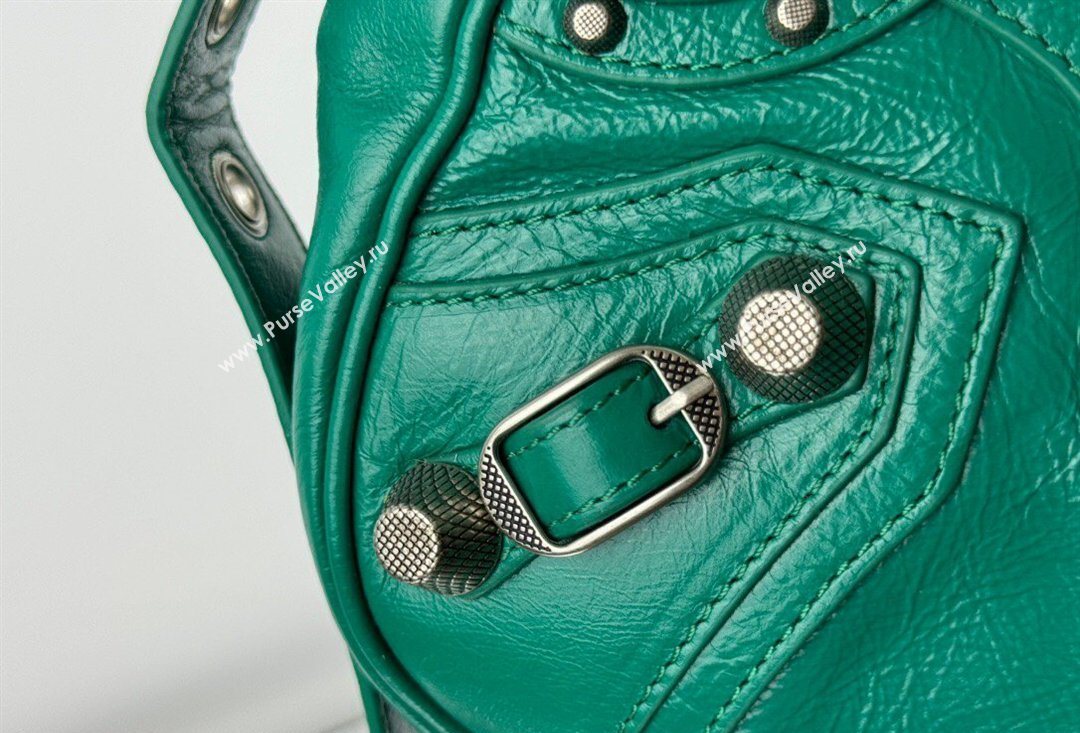 Balenciaga Le Cagole Shoulder Bag Small in Green Arena lambskin, aged-silver hardware 2026 BL701 (JM-260403016)