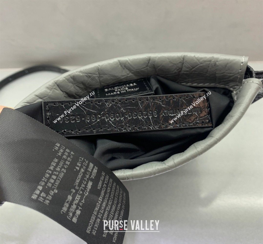 Balenciaga Mens Shopper Phone Holder Pouch in Grey Arena lambskin, aged-silver hardware 2026 (JM-260403001)