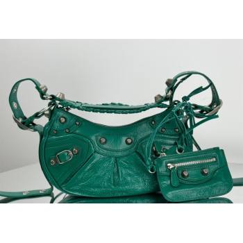 Balenciaga Le Cagole Shoulder Bag XS in Green Arena lambskin, aged-silver hardware 2026 BL701 (JM-260403015)