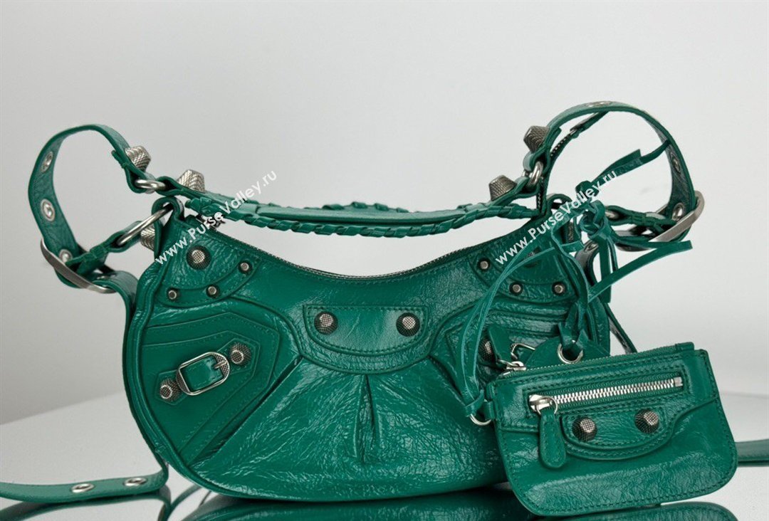 Balenciaga Le Cagole Shoulder Bag XS in Green Arena lambskin, aged-silver hardware 2026 BL701 (JM-260403015)