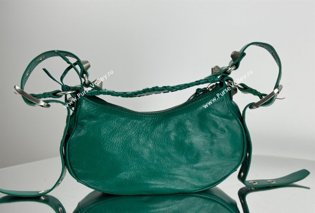Balenciaga Le Cagole Shoulder Bag XS in Green Arena lambskin, aged-silver hardware 2026 BL701 (JM-260403015)