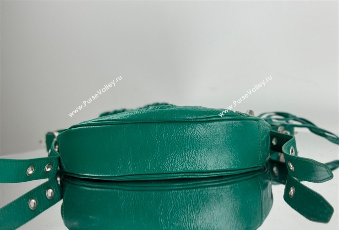 Balenciaga Le Cagole Shoulder Bag XS in Green Arena lambskin, aged-silver hardware 2026 BL701 (JM-260403015)