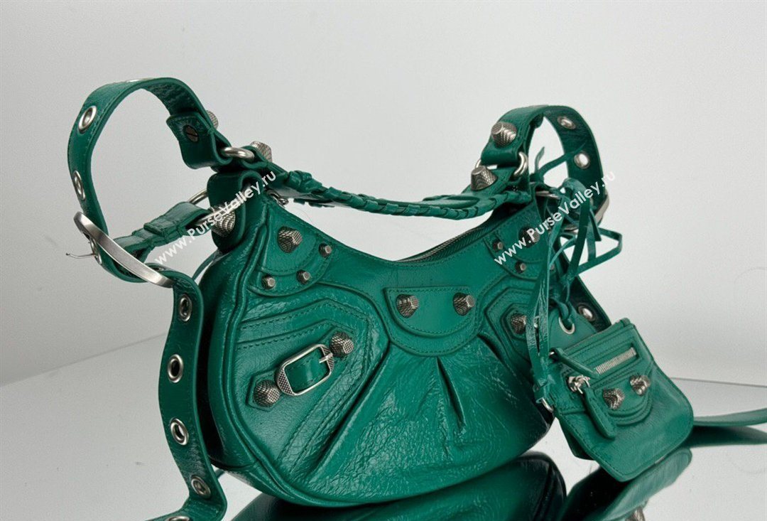Balenciaga Le Cagole Shoulder Bag XS in Green Arena lambskin, aged-silver hardware 2026 BL701 (JM-260403015)