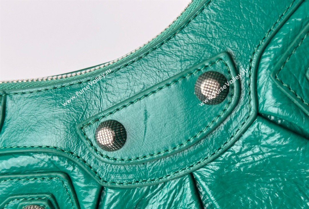 Balenciaga Le Cagole Shoulder Bag XS in Green Arena lambskin, aged-silver hardware 2026 BL701 (JM-260403015)