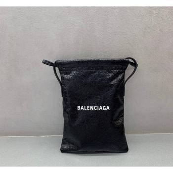 Balenciaga Mens Shopper Phone Holder Pouch in Black Arena lambskin, aged-silver hardware 2026 (JM-260403002)