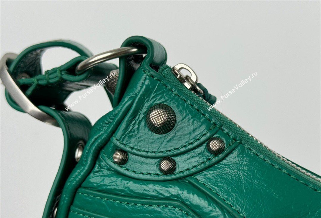 Balenciaga Le Cagole Shoulder Bag XS in Green Arena lambskin, aged-silver hardware 2026 BL701 (JM-260403015)