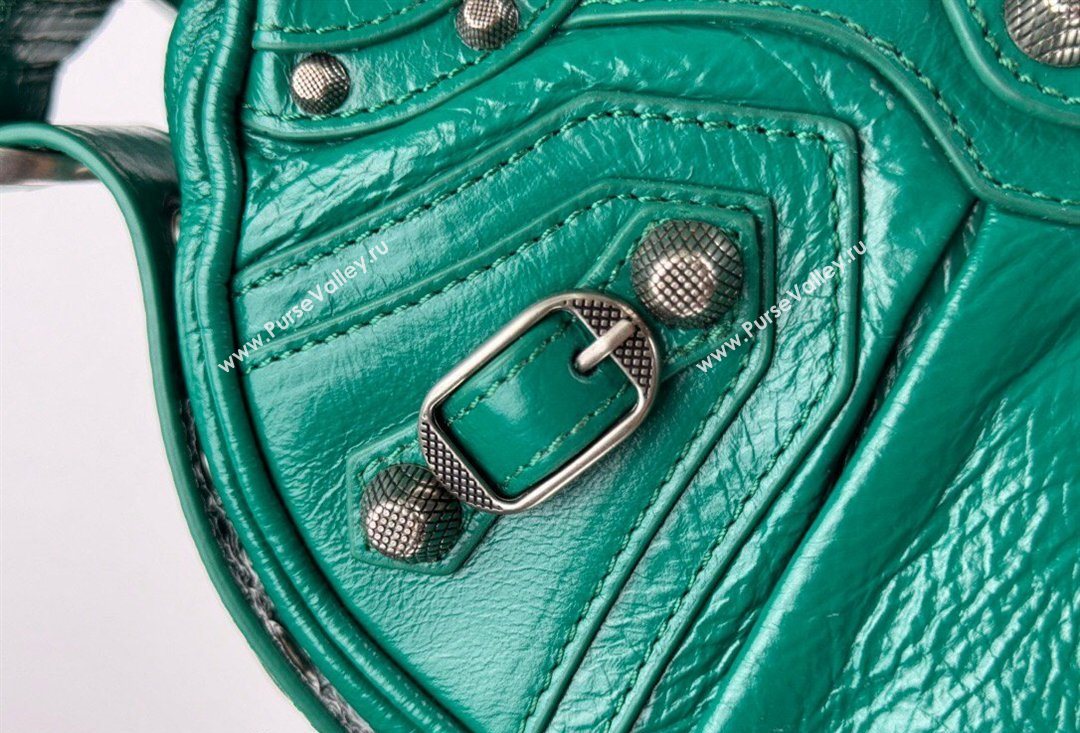 Balenciaga Le Cagole Shoulder Bag XS in Green Arena lambskin, aged-silver hardware 2026 BL701 (JM-260403015)