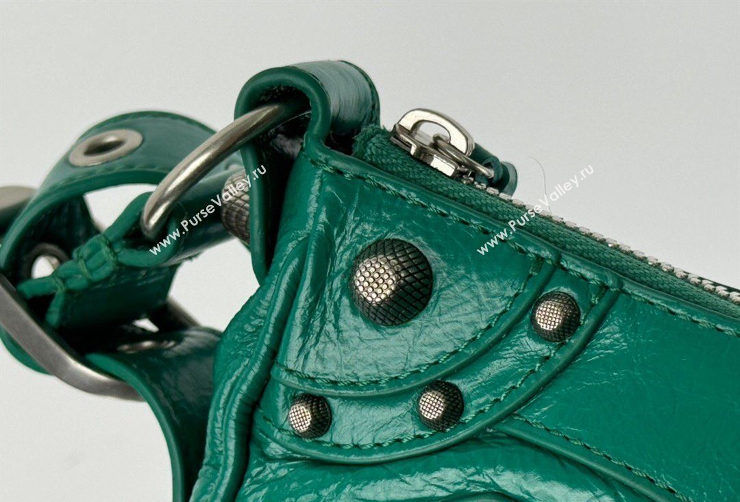 Balenciaga Le Cagole Shoulder Bag XS in Green Arena lambskin, aged-silver hardware 2026 BL701 (JM-260403015)