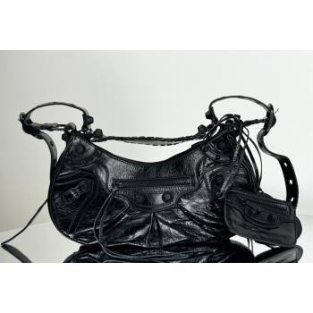 Balenciaga Le Cagole Shoulder Bag Small in Black Arena lambskin, black hardware 2026 BL701 (JM-260403014)