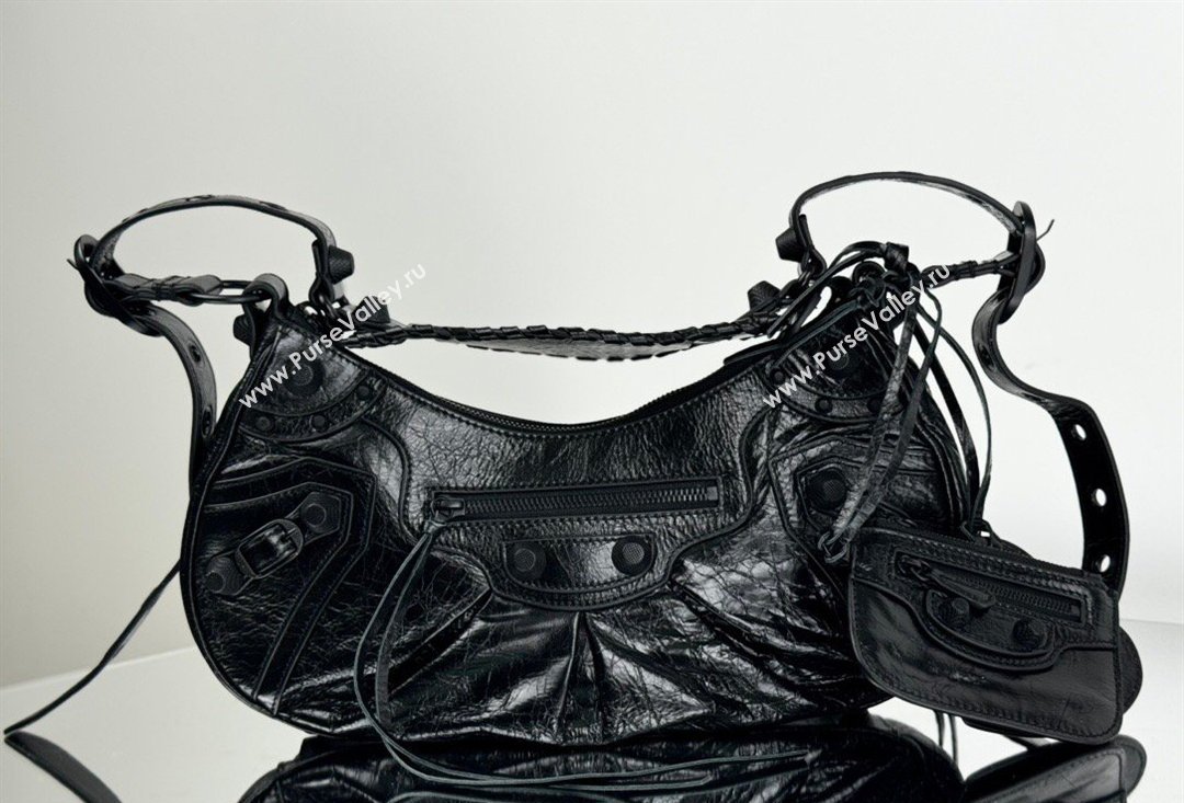 Balenciaga Le Cagole Shoulder Bag Small in Black Arena lambskin, black hardware 2026 BL701 (JM-260403014)