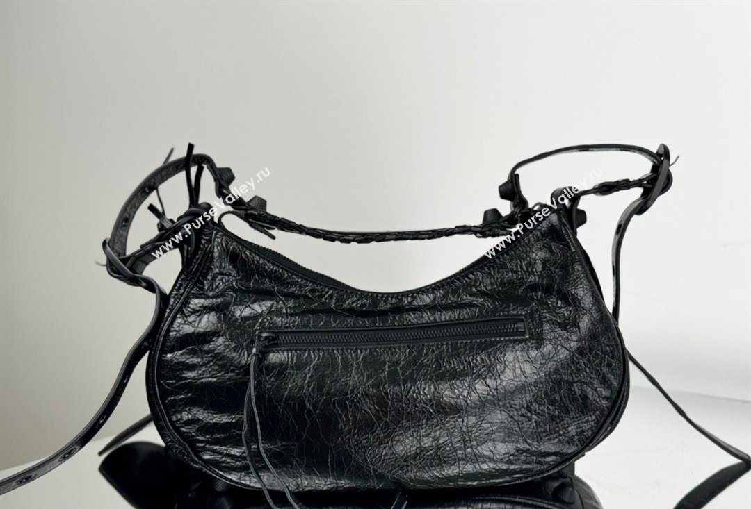 Balenciaga Le Cagole Shoulder Bag Small in Black Arena lambskin, black hardware 2026 BL701 (JM-260403014)