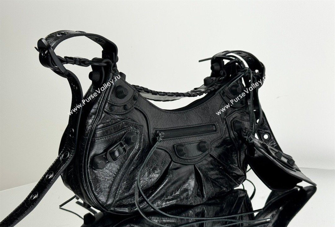 Balenciaga Le Cagole Shoulder Bag Small in Black Arena lambskin, black hardware 2026 BL701 (JM-260403014)