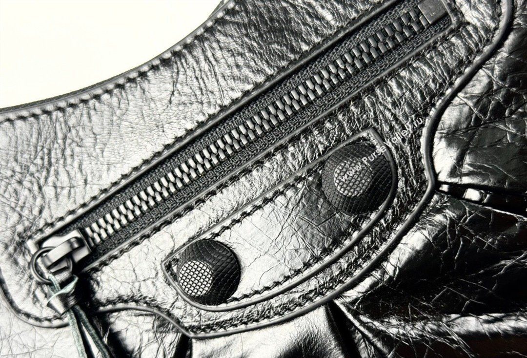 Balenciaga Le Cagole Shoulder Bag Small in Black Arena lambskin, black hardware 2026 BL701 (JM-260403014)