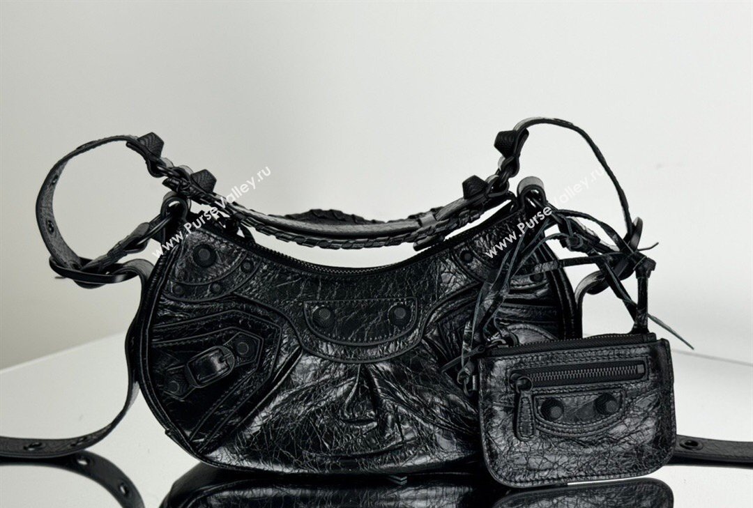 Balenciaga Le Cagole Shoulder Bag XS in Black Arena lambskin, black hardware 2026 BL701 (JM-260403013)