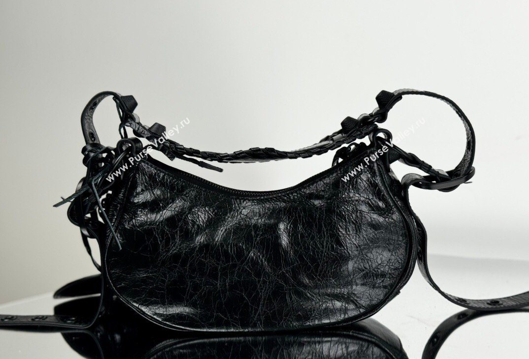 Balenciaga Le Cagole Shoulder Bag XS in Black Arena lambskin, black hardware 2026 BL701 (JM-260403013)