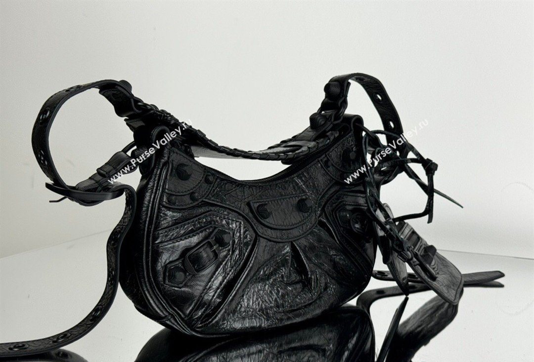 Balenciaga Le Cagole Shoulder Bag XS in Black Arena lambskin, black hardware 2026 BL701 (JM-260403013)