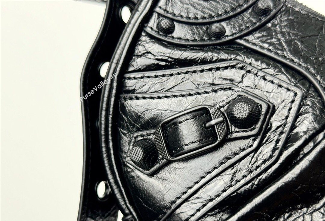 Balenciaga Le Cagole Shoulder Bag XS in Black Arena lambskin, black hardware 2026 BL701 (JM-260403013)