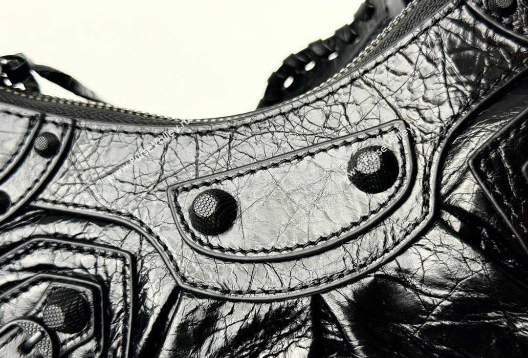 Balenciaga Le Cagole Shoulder Bag XS in Black Arena lambskin, black hardware 2026 BL701 (JM-260403013)