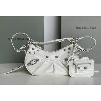 Balenciaga Le Cagole Shoulder Bag XS in White Arena lambskin, crystals hardware 2026 BL701 (JM-260403017)