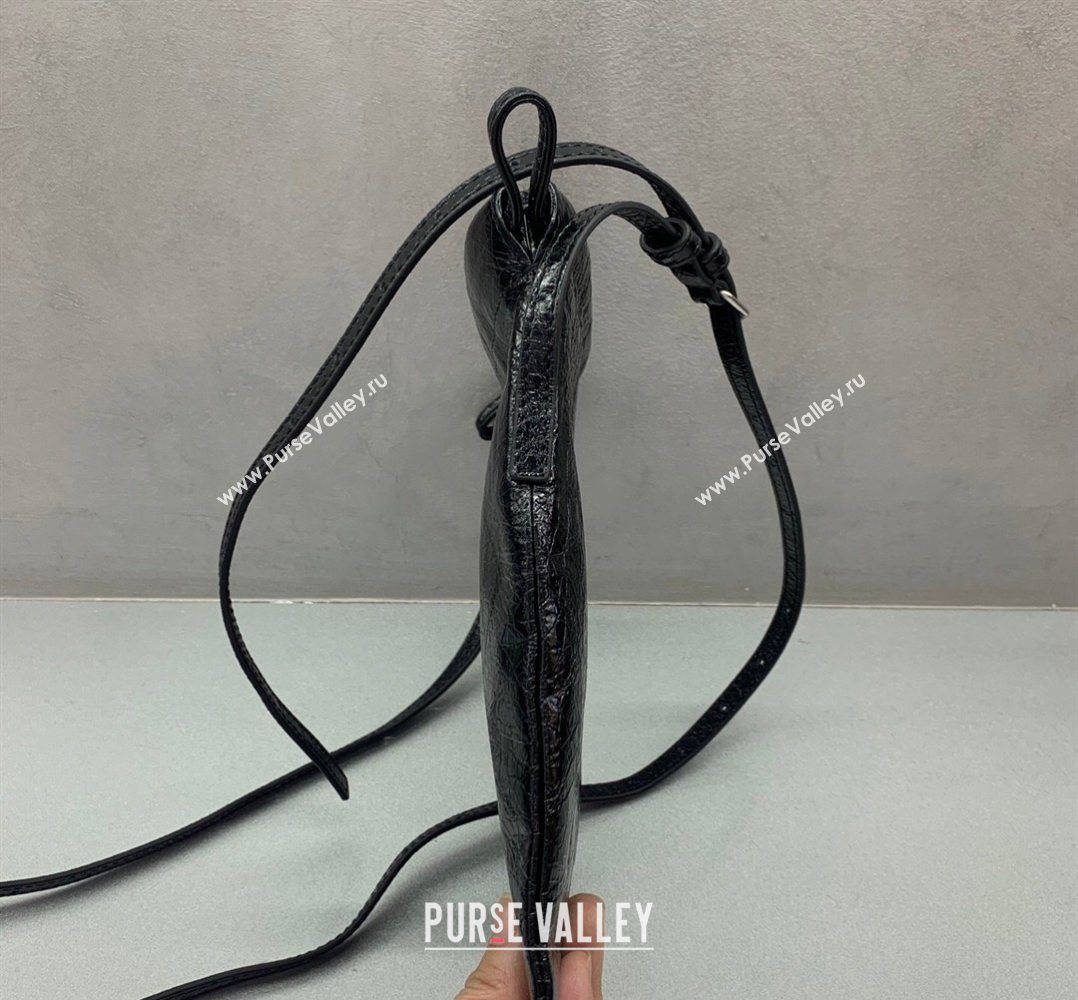 Balenciaga Mens Shopper Phone Holder Pouch in Black Arena lambskin, aged-silver hardware 2026 (JM-260403002)