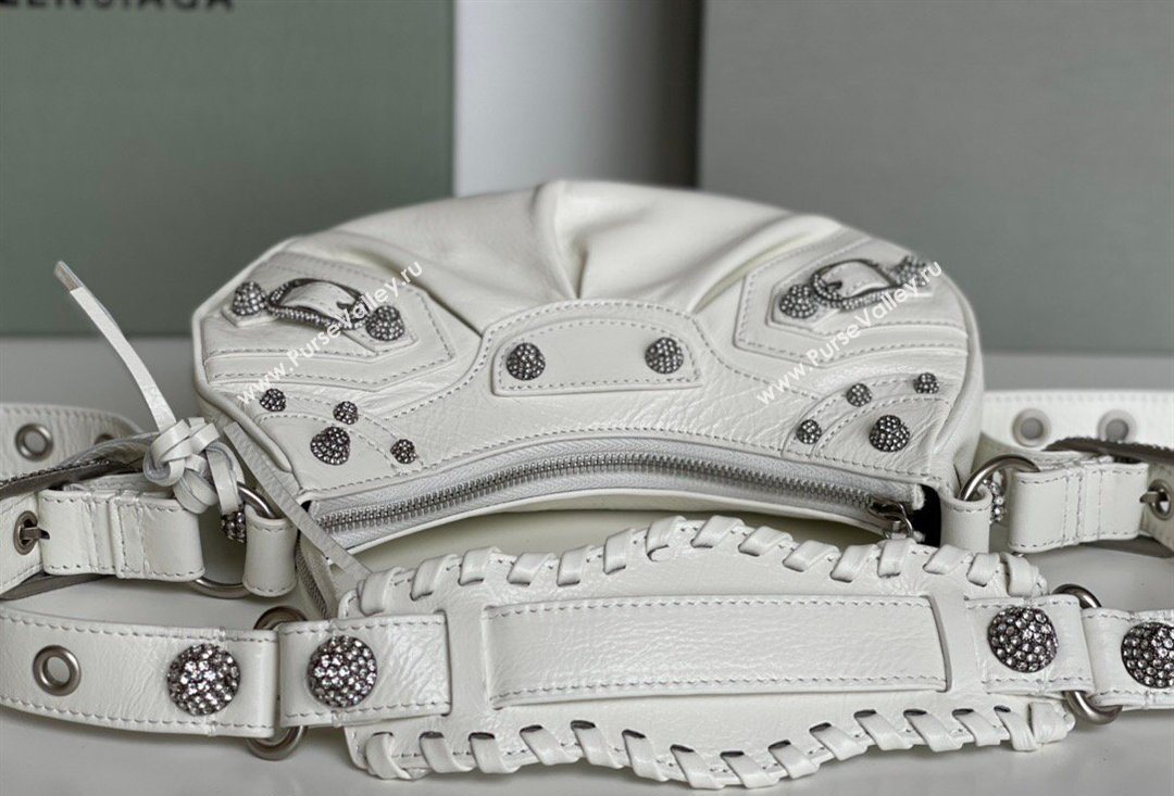 Balenciaga Le Cagole Shoulder Bag XS in White Arena lambskin, crystals hardware 2026 BL701 (JM-260403017)